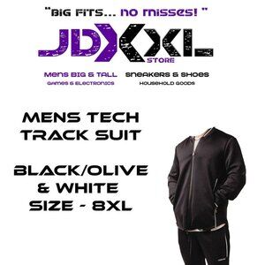 BIG & TALL Mens Tech Track Suit - Blk/Olv/Wht SIZE 8XL